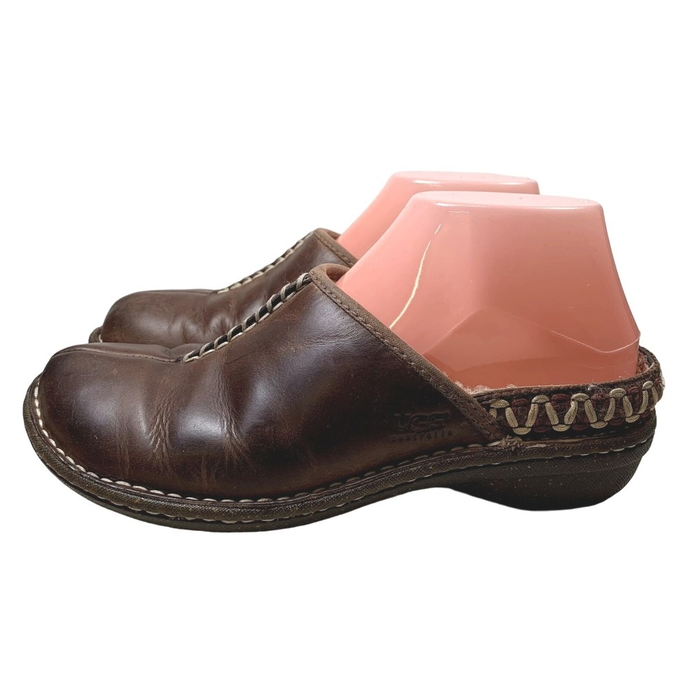 UGG Kohala Clogs Womens Size 7 Brown Leather Shearling Lined Slip On Mules - Picture 3 of 16